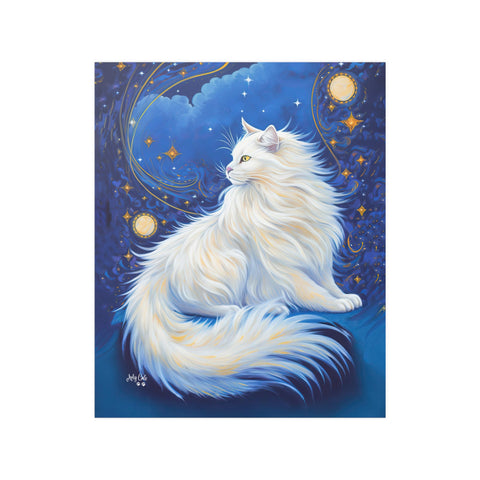 Celestial Cat at Midnight with a Starry Sky, Unframed Printed Satin Poster