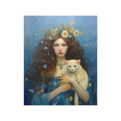 Serenity of the Sea, Sea Goddess and her Cat, Unframed Printed Satin Poster