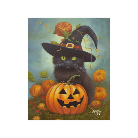 Halloween Kitten with Pumpkin, Unframed Satin Poster