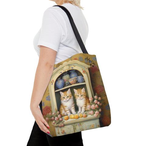 Cozy Kitchen Kittens, A Hutch Cabinet Tale, All Purpose Designer Tote Bag