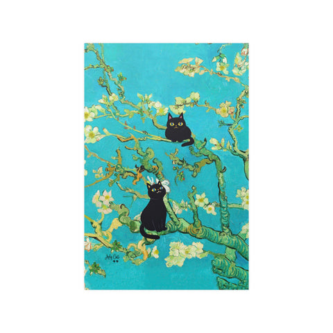 Van Gogh Almond Blossoms with Black Cats, Unframed Printed Satin Poster