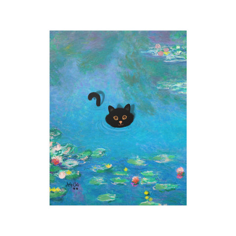 Monet Water Lily Cat Poster, Unframed Printed Satin Poster