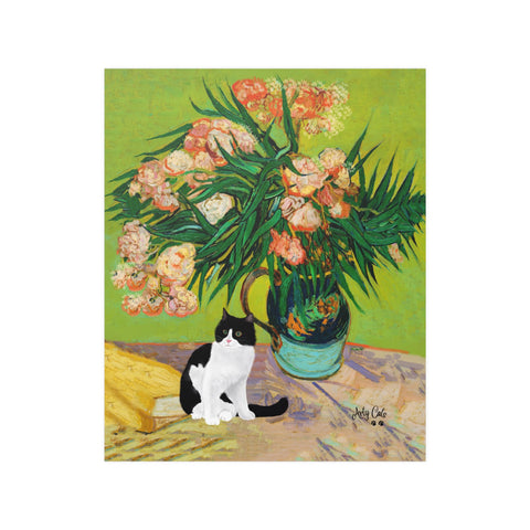 Van Gogh Oleanders Cat Print, Black & White Cat Print, Unframed Satin Poster