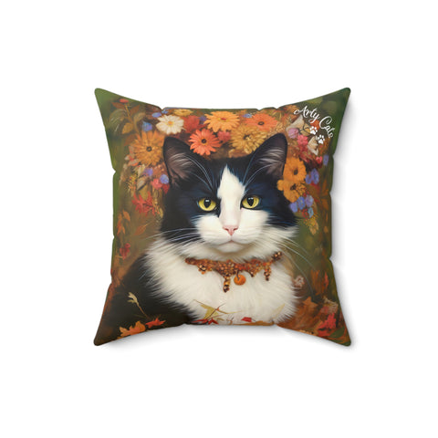 The Woodland Cat, Art Print Spun Polyester Square Pillow