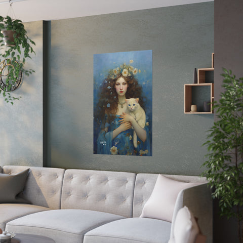 Serenity of the Sea, Sea Goddess and her Cat, Unframed Printed Satin Poster