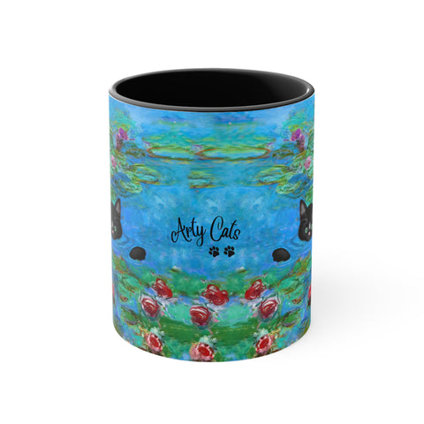 Monet's Water Lilies with Swimming Cat, Accent Coffee Mug, 11oz