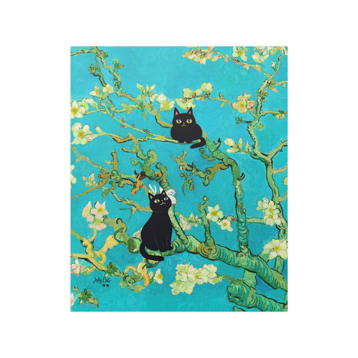 Van Gogh Almond Blossoms with Black Cats, Unframed Printed Satin Poster