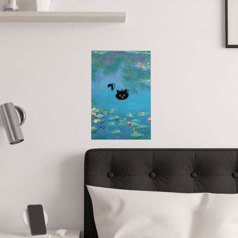 Monet Water Lily Cat Poster, Unframed Printed Satin Poster