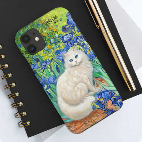 White Cat With Van Gogh Irises, Cat iPhone case, Tough Phone Cases