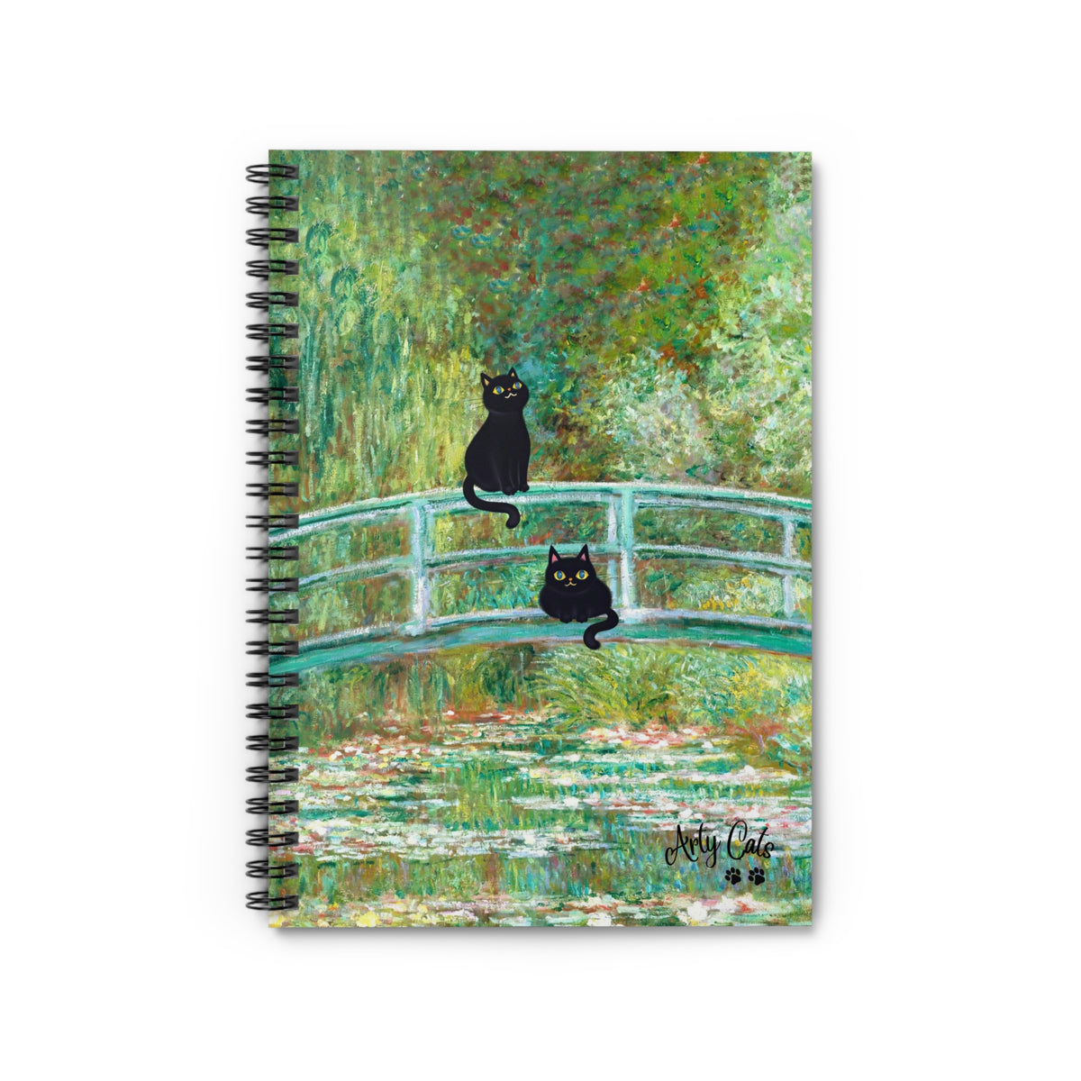 Monet's The Water Lily Pond Bridge with the Cats - Spiral Notebook - Ruled Line