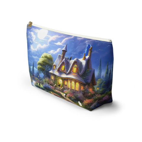 Moonlit Serenade at the Riverside Cottage, Cat Art , All purpose Accessory Pouch