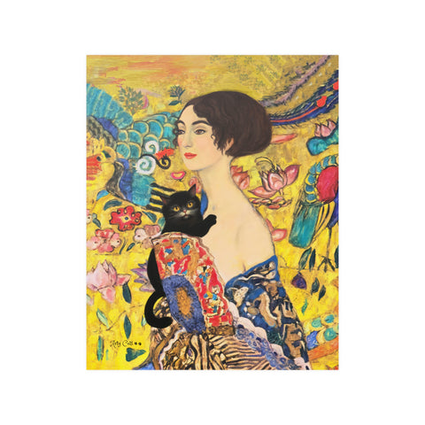 Lady With Fan and Cat, Vintage Gustav Klimt Art, Unframed Poster