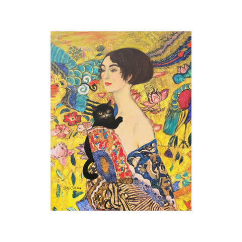 Lady With Fan and Cat, Vintage Gustav Klimt Art, Unframed Poster