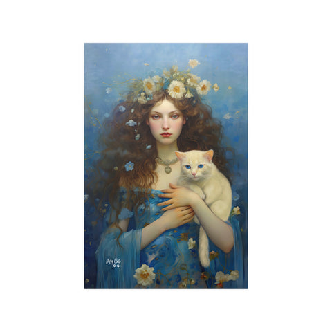 Serenity of the Sea, Sea Goddess and her Cat, Unframed Printed Satin Poster