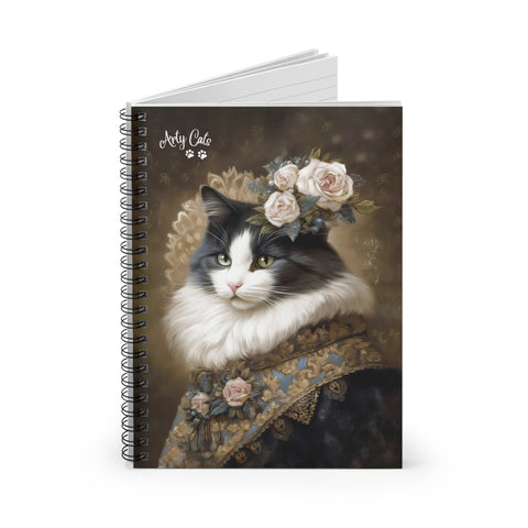 Victorian Cat With Roses, Spiral Notebook - Ruled Line