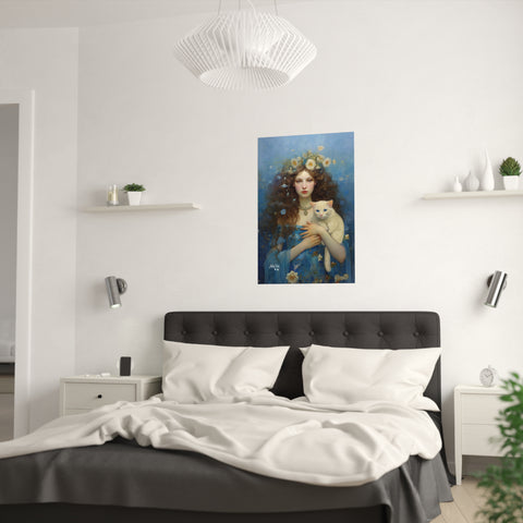 Serenity of the Sea, Sea Goddess and her Cat, Unframed Printed Satin Poster