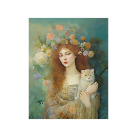 Spring's Fairy Tale, Enchanting Fairy with Her Cat, Unframed Printed Satin Poster