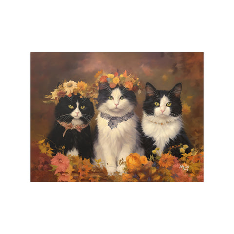 Autumn Kittens in the Blooming Meadow, Unframed Satin Posters