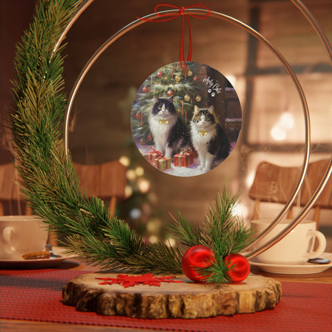 Festive Feline Pals, Christmas Metal Ornaments