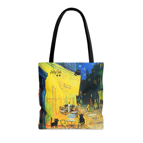 Vincent Van Gogh's Cafe Terrace at Night with 3 Black Cats, All Purpose Designer Tote Bag