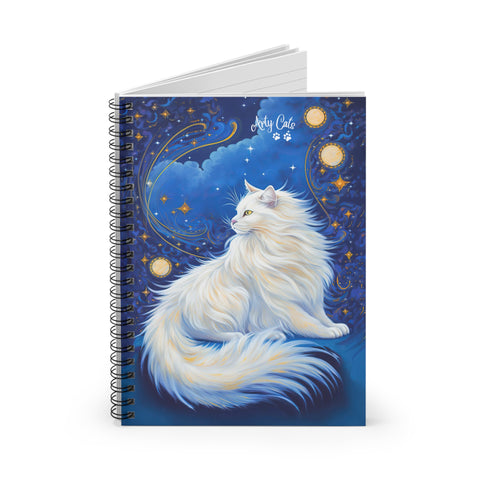 Celestial Cat at Midnight with a Starry Sky - Spiral Notebook - Ruled Line