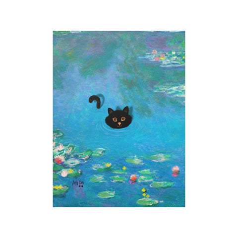 Monet Water Lily Cat Poster, Unframed Printed Satin Poster