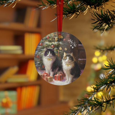 Festive Feline Pals, Christmas Metal Ornaments