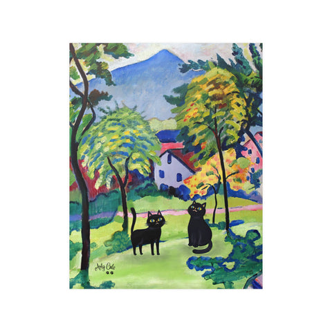 Two Adorable Black Cats in August Macke Landscape, Unframed Satin Poster