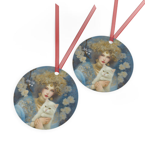 Snow Queen and her Cat, Christmas Metal Ornaments