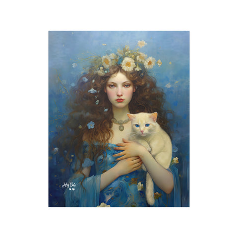 Serenity of the Sea, Sea Goddess and her Cat, Unframed Printed Satin Poster