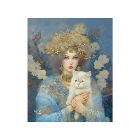 Snow Queen and her cat, Unframed Satin Poster