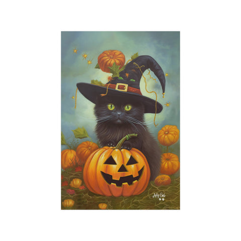 Halloween Kitten with Pumpkin, Unframed Satin Poster