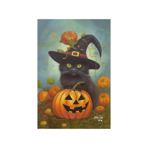 Halloween Kitten with Pumpkin, Unframed Satin Poster