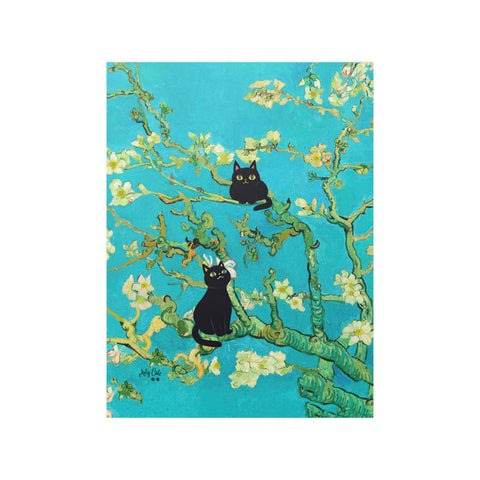 Van Gogh Almond Blossoms with Black Cats, Unframed Printed Satin Poster