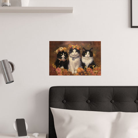 Autumn Kittens in the Blooming Meadow, Unframed Satin Posters