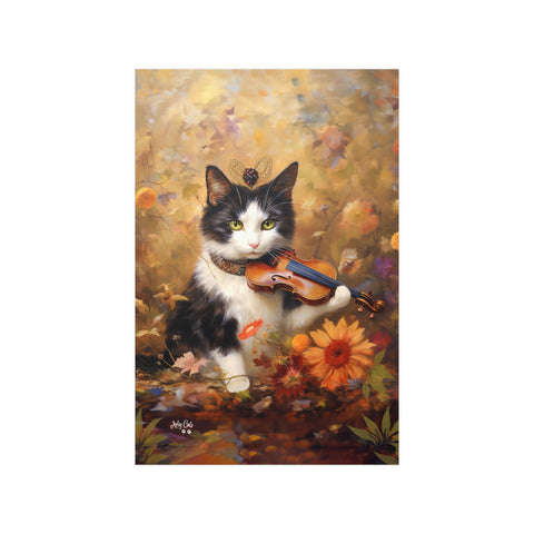 Melodic Feline Serenity, Unframed Satin Poster Print