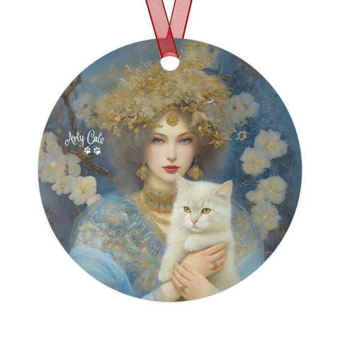 Snow Queen and her Cat, Christmas Metal Ornaments