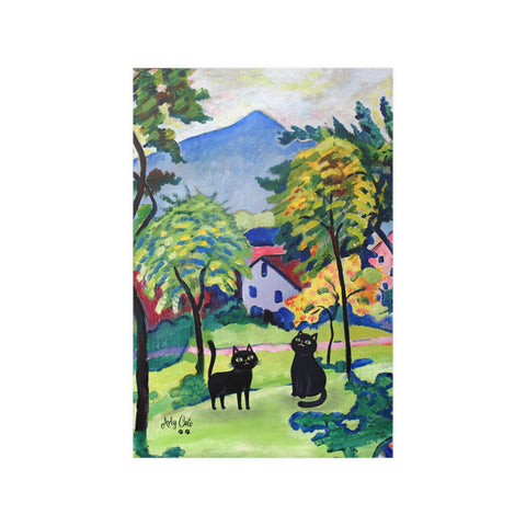 Two Adorable Black Cats in August Macke Landscape, Unframed Satin Poster