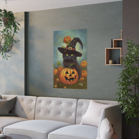 Halloween Kitten with Pumpkin, Unframed Satin Poster