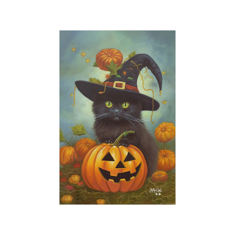 Halloween Kitten with Pumpkin, Unframed Satin Poster