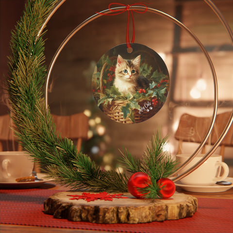 Kitten in the Basket, Christmas Metal Ornaments