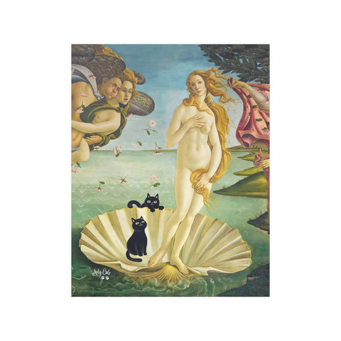 The Birth of Venus with two Black Cats, Botticelli Unframed Satin Art Poster