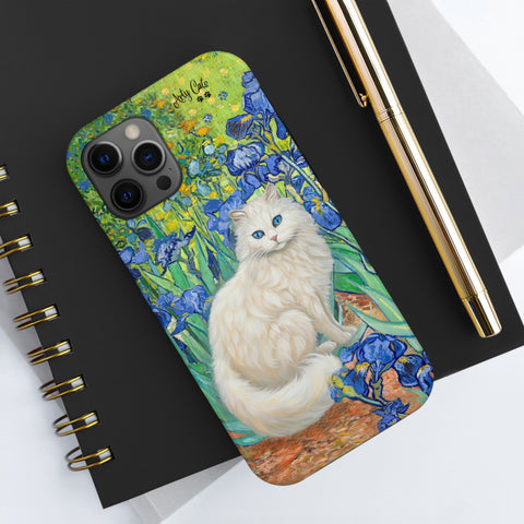 White Cat With Van Gogh Irises, Cat iPhone case, Tough Phone Cases