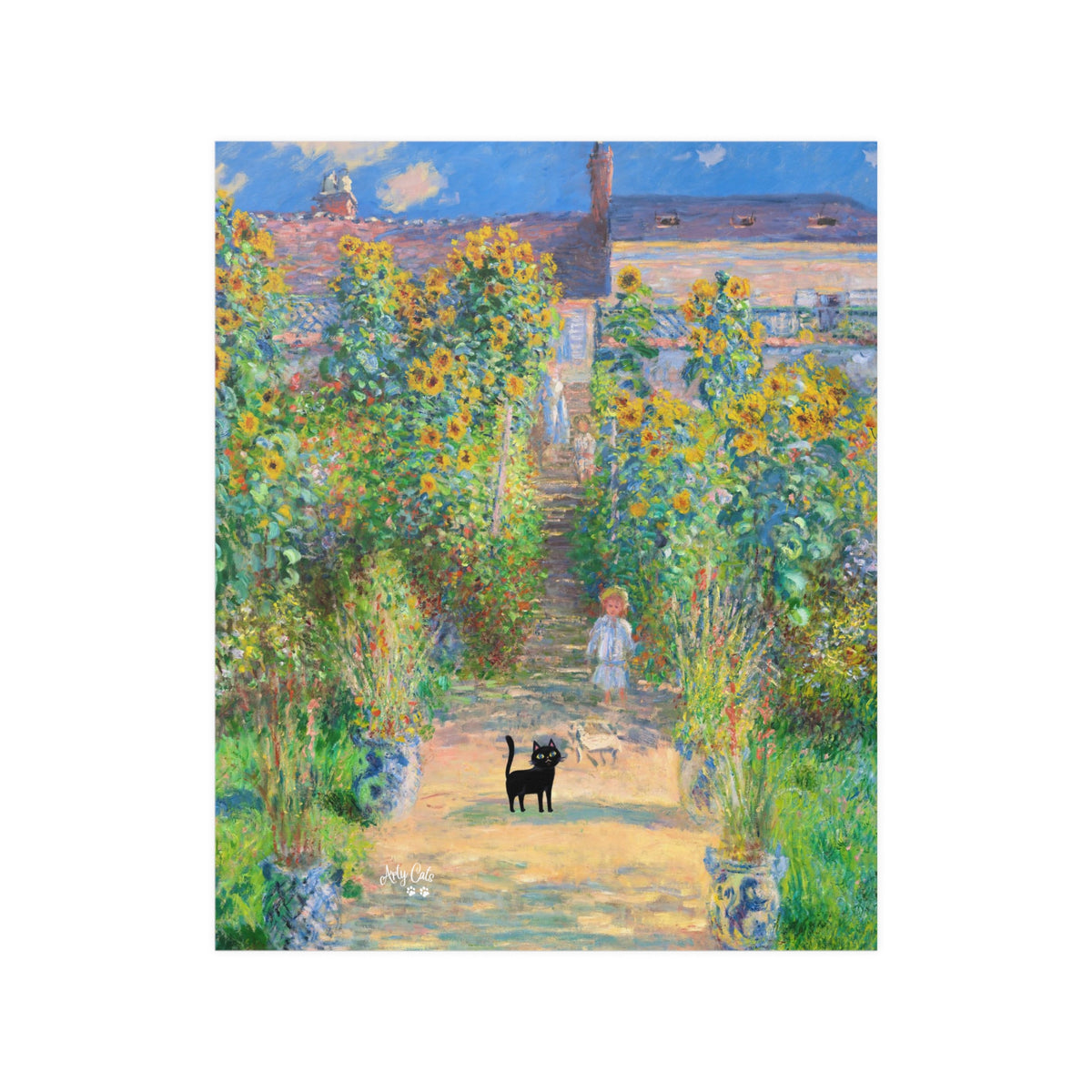 Monet's Garden at Vetheuil with the Cat, Unframed Satin Poster