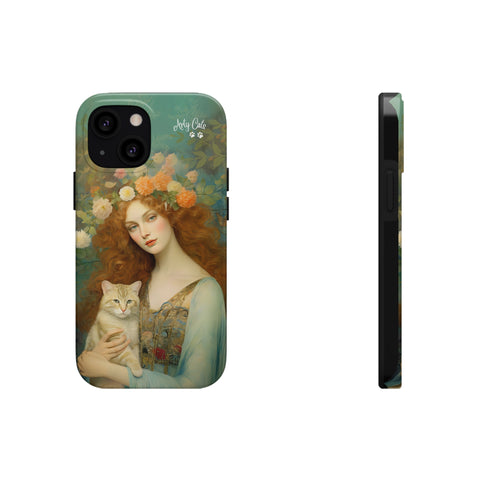 Blooming Serenity, Woman and The Cat, Cat iPhone case, Tough Phone Cases