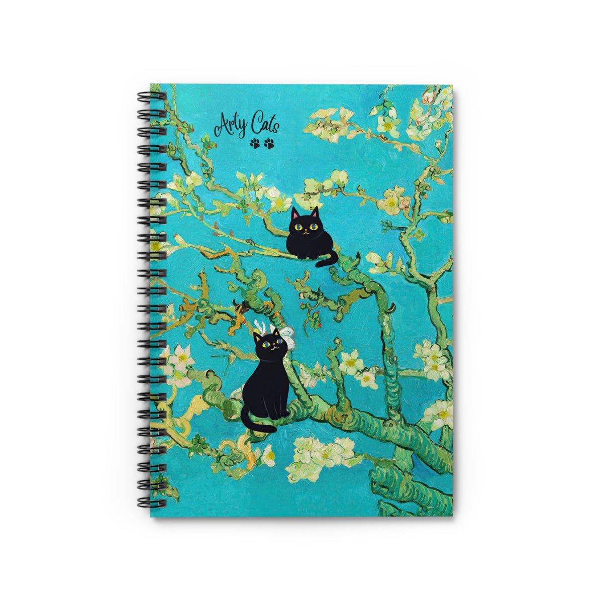 Van Gogh Almond Blossoms with Cats - Spiral Notebook - Ruled Line