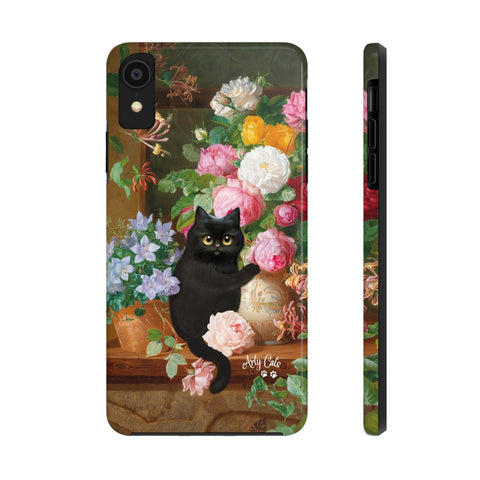 Cat Loves Roses, iPhone Case, Cat iPhone case, Tough Phone Cases