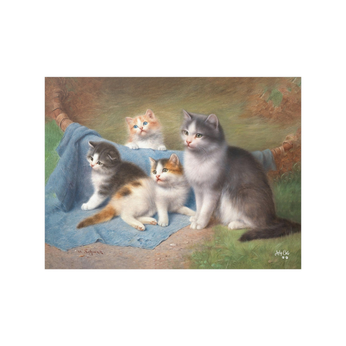 A Cat with Her Kittens by Wilhelm Schwar, Unframed Satin Poster