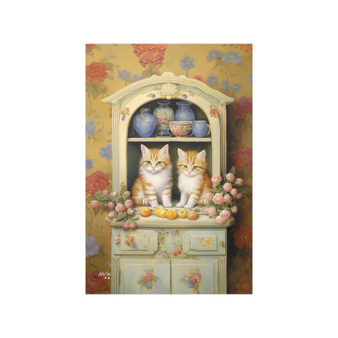 Cozy Kitchen Kittens, A Hutch Cabinet Tale, Unframed Satin Poster