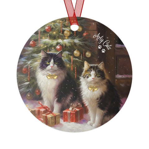 Festive Feline Pals, Christmas Metal Ornaments